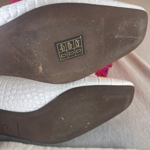 Tory Burch Jessa Heeled Loafer Croc Embossed Leather Loafer 8 Gardenia - Picture 11 of 13